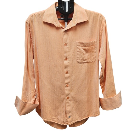 BACHRACH Men's Dress Shirt 16 32/33 Peach Orange Pinstripe Cotton Blend EUC - Picture 2 of 12